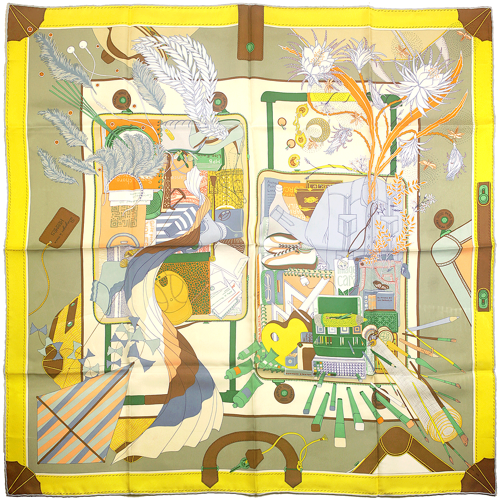 NIB Hermes Scarf BAGAGE A MAIN 90cm Silk Carre ROSA MARIA UNDA