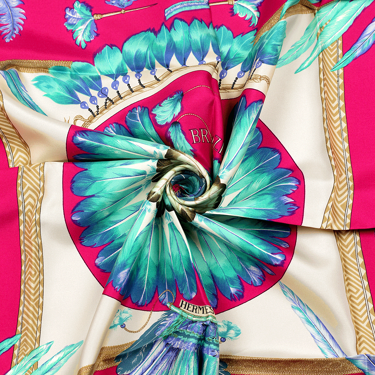 Hermes Scarf BRAZIL 90cm Silk Carre Foulard Blue LAURENCE