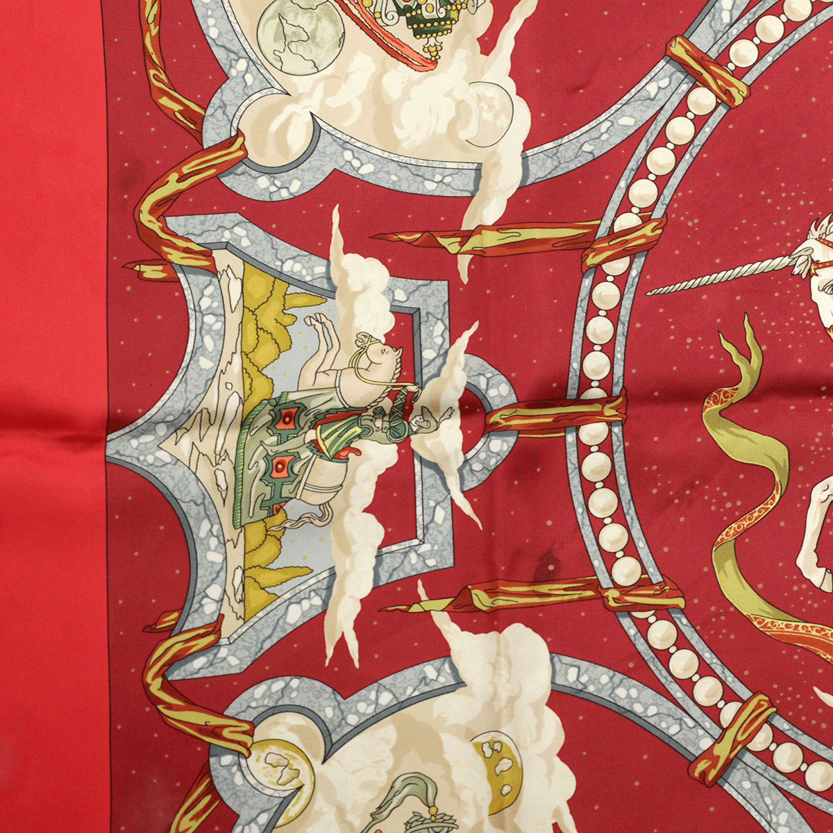 Hermes Scarf CAVALIERS DES NUAGES 90cm Silk Carre Red Bordeaux