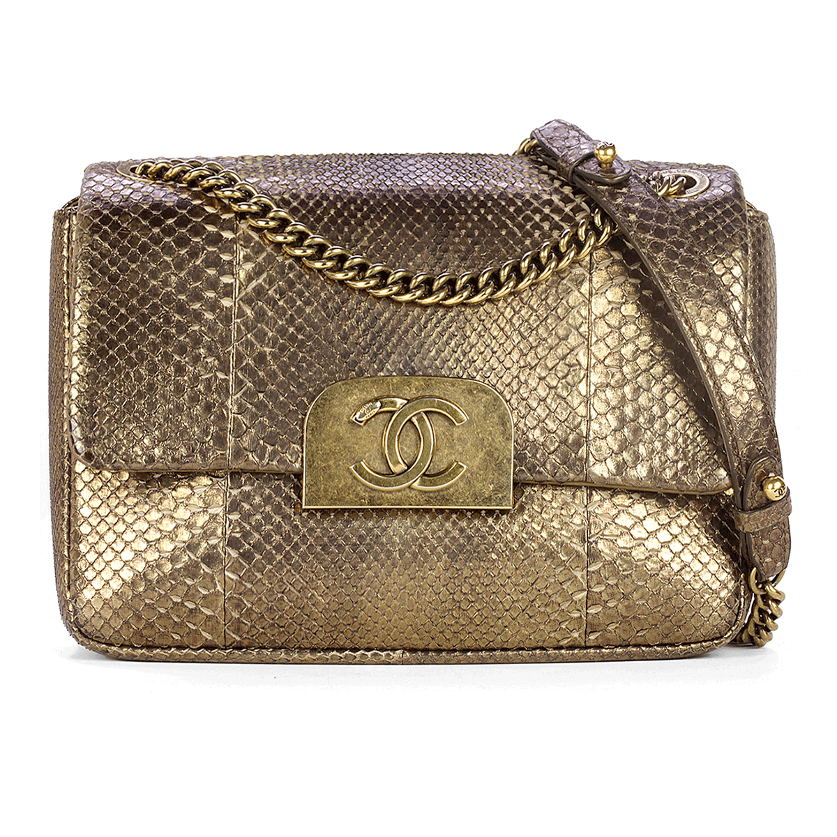 CHANEL Bag Classic Single Flap Small Gold PYTHON Leather GHW