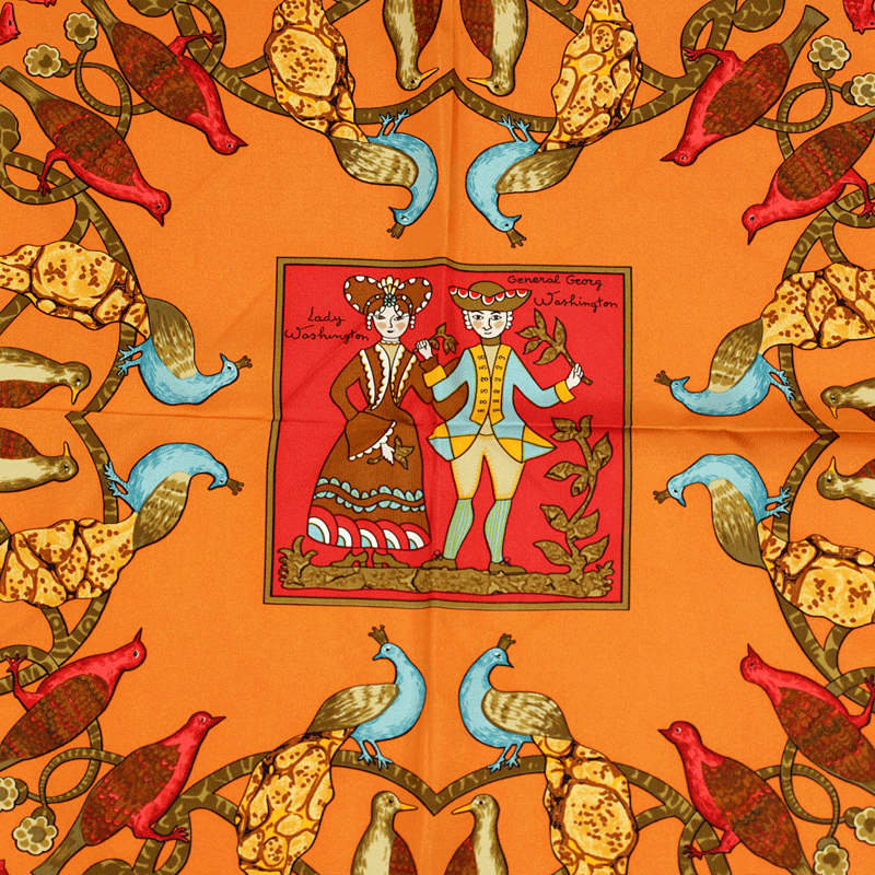 Hermes Scarf EARLY AMERICA 90cm Silk Scarf Carre FRANCOISE DE LA